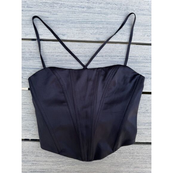 Garage Tops - Garage Black Satin Corset Top Small Lace Up Back Coquette Y2K Party Clubwear